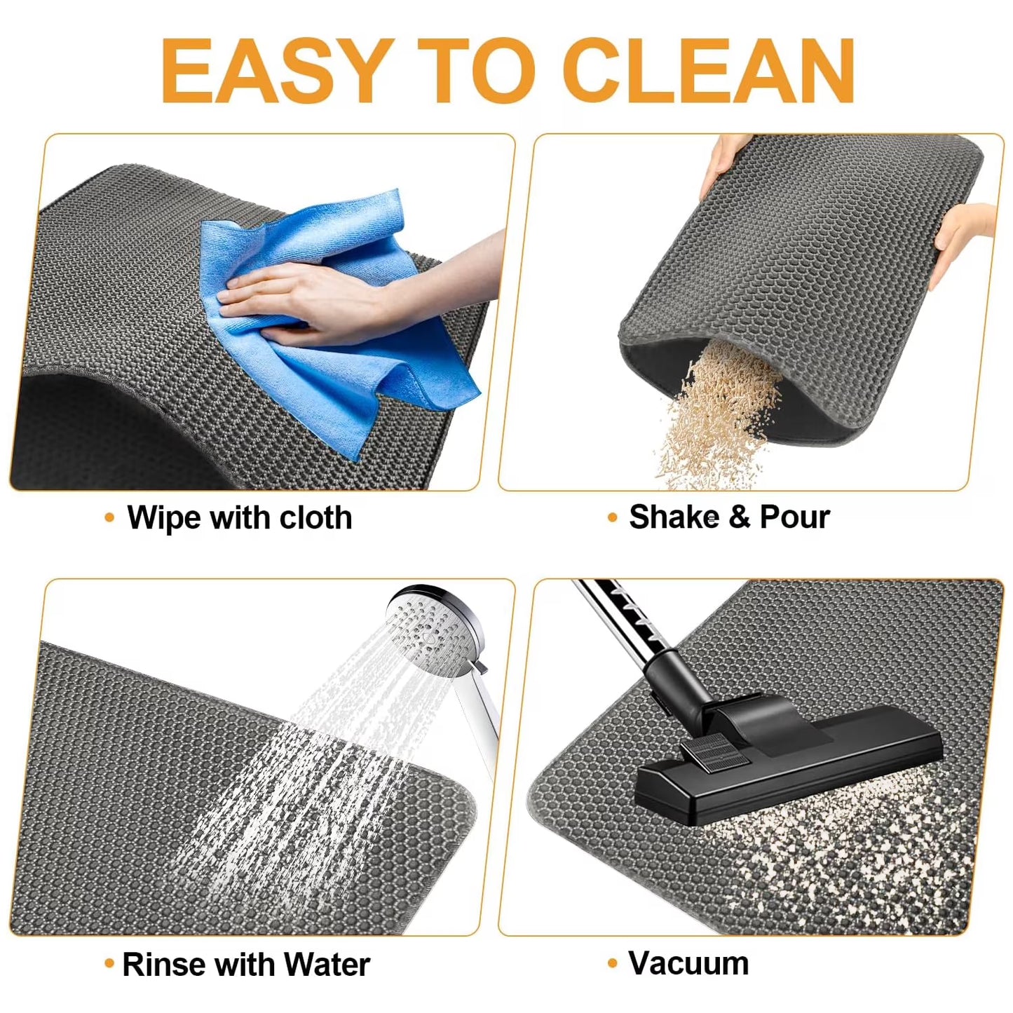 Gray 21" x 29" Cat Litter Mat Trapping Match, Honeycomb Double Layer Design, Urine-Proof and Water Proof, Scatter Control, Easier to Clean & Washable