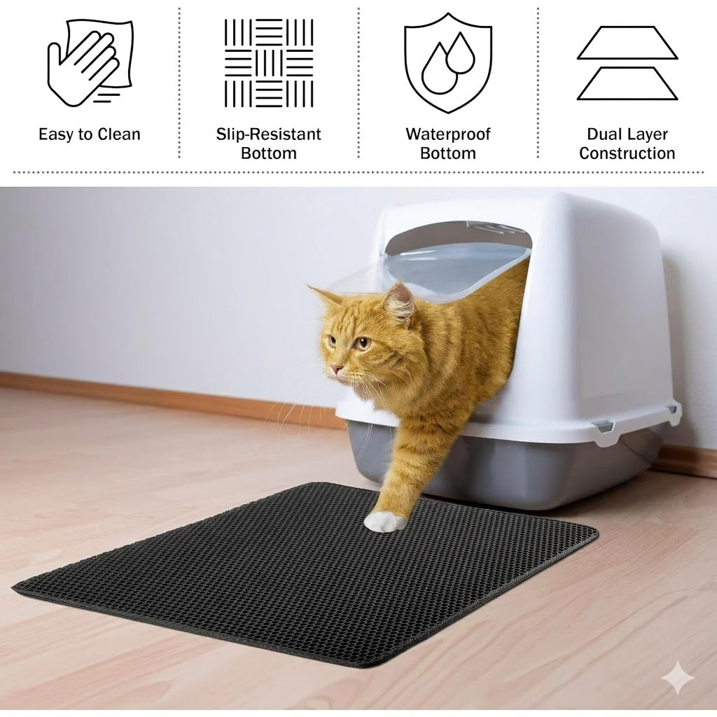 17" x 23" Cat Litter Mat Trapping Match, Honeycomb Double Layer Design, Urine-Proof and Water Proof, Scatter Control, Easier to Clean & Washable