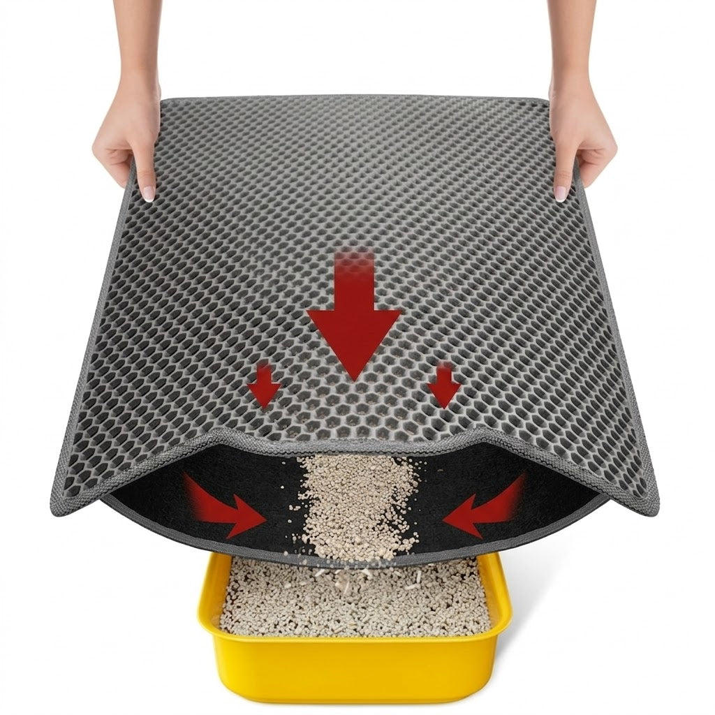 Gray 21" x 29" Cat Litter Mat Trapping Match, Honeycomb Double Layer Design, Urine-Proof and Water Proof, Scatter Control, Easier to Clean & Washable